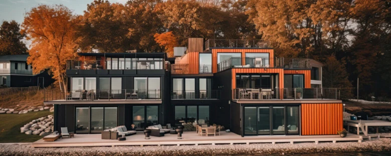 Dům z kontejnerů s moderním designem a výhledem na vodu