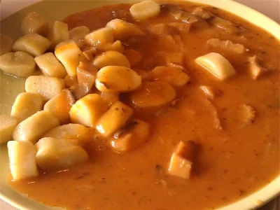 Hot Czech healthy goulash with mushrooms in sauce.