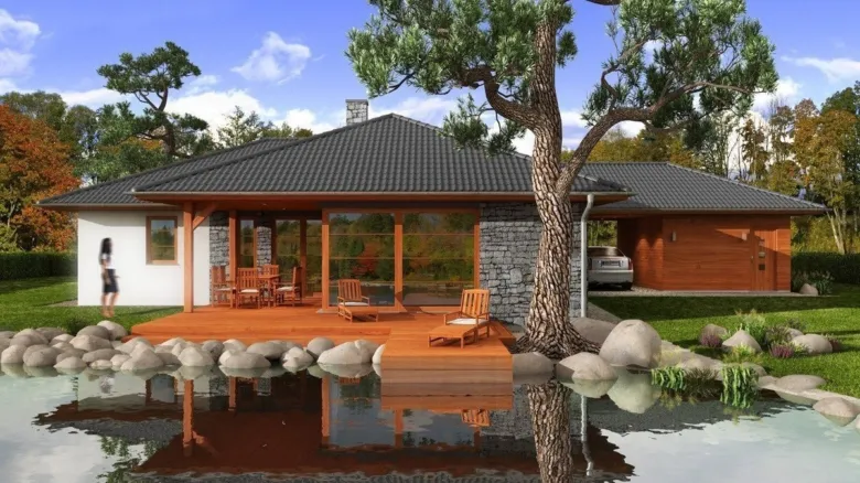 Modern bungalow s garáží v přírodě