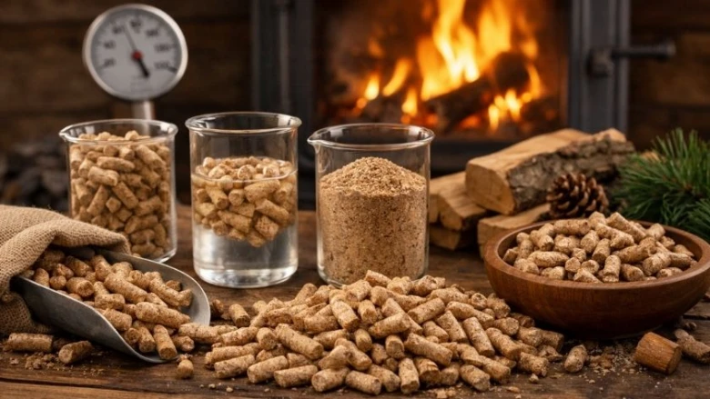 Wood pellets and fireplace