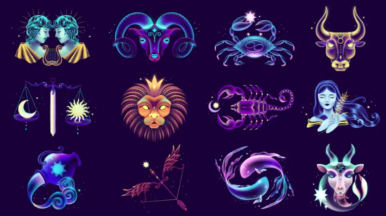 Ilustrace dvanácti znamení zvěrokruhu pro horoskop.
