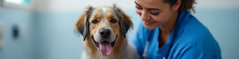 Veterinární asistentka s štěněm v ordinaci