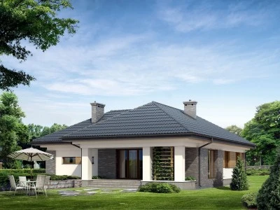 Modern bungalow s garáží na zelené zahradě