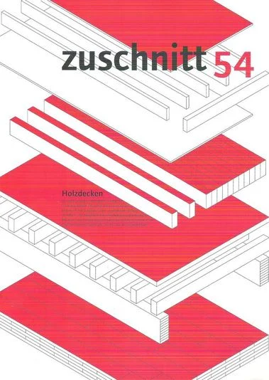 Moderní dřevěný strop s technickým řešením v červené barvě.