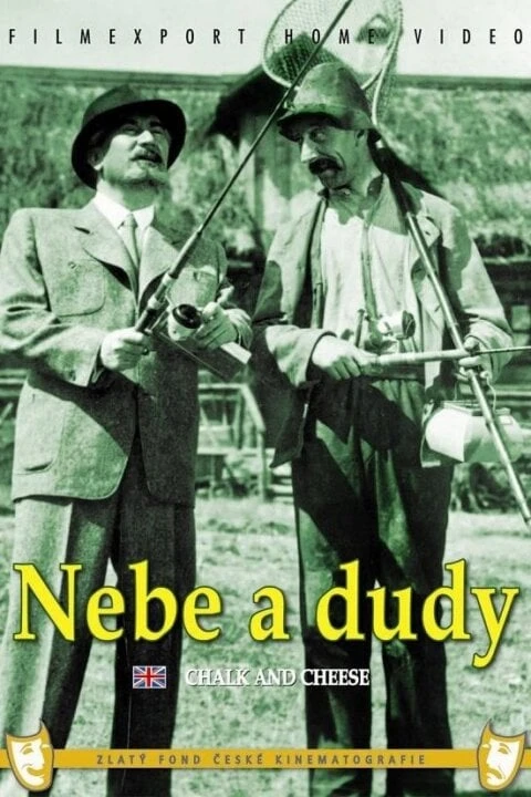 Dva muži s rybářskými pruty na starém filmu Nebe a dudy