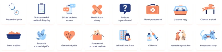 Ikony veterinární péče pro online konzultace a služby.