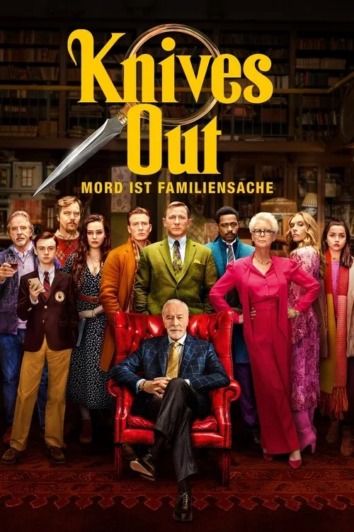 Plakát k filmu Knives Out s celým obsazením postav.