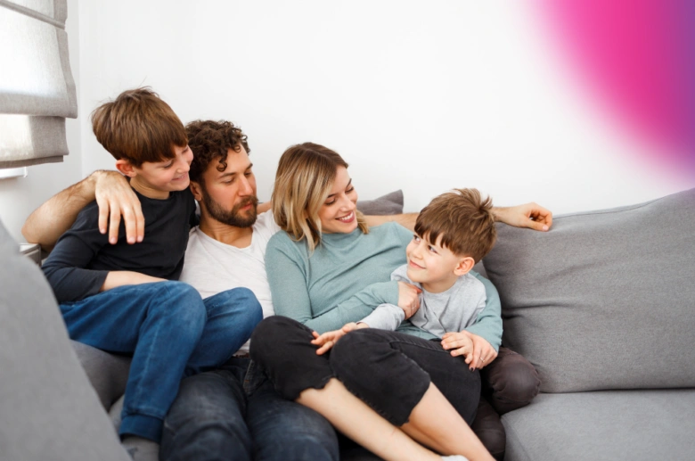 Happy family on couch